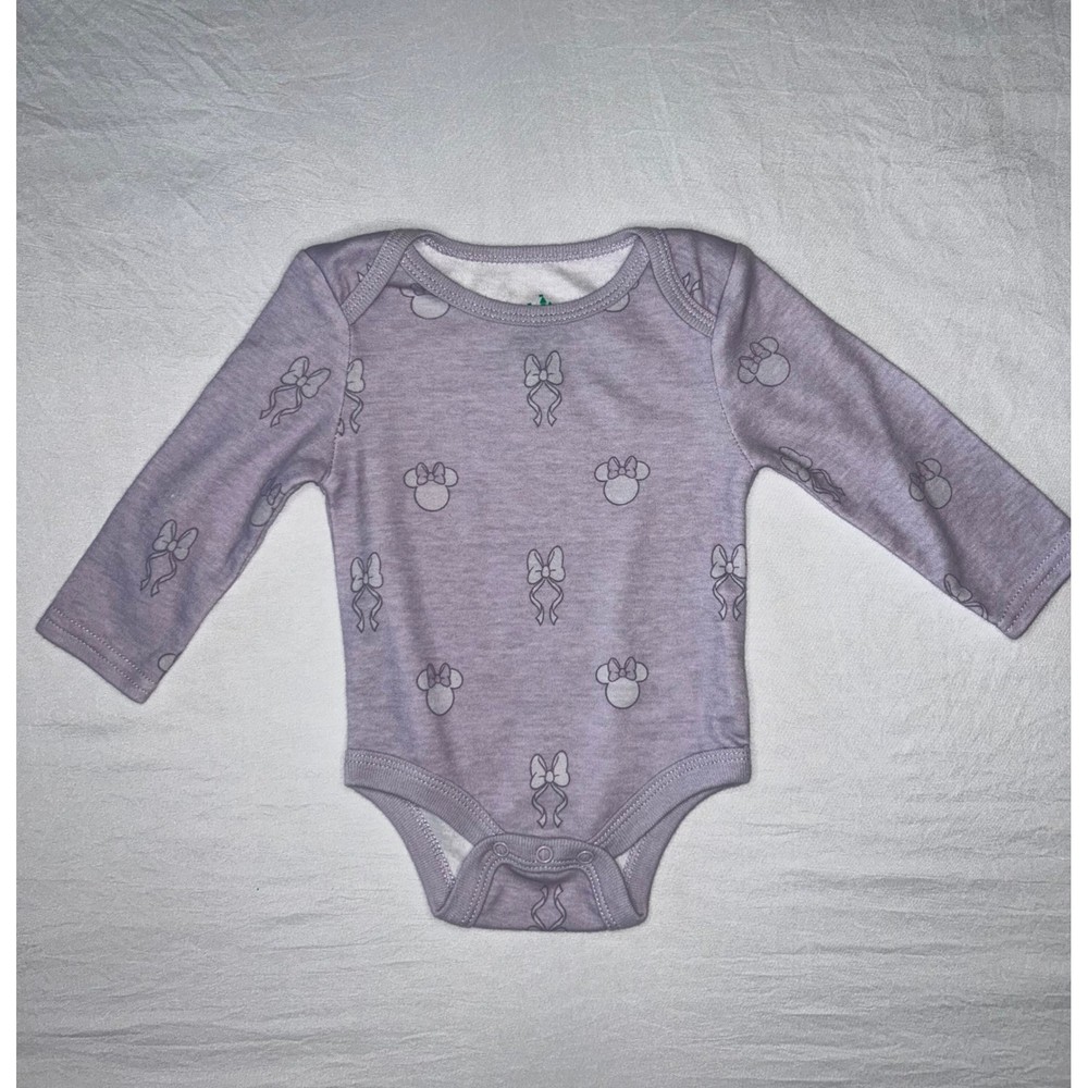 Disney Baby Minnie Mouse Bodysuit Purple Long Sleeve 3/6M