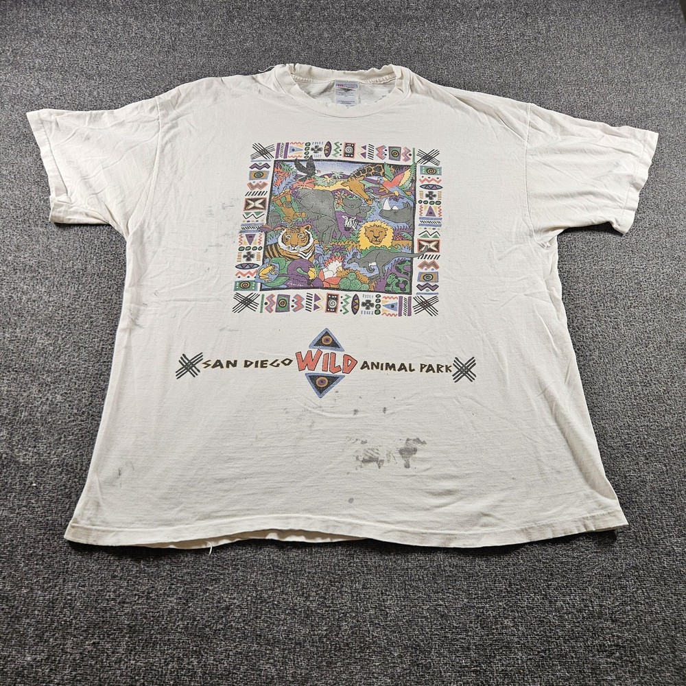 Vintage Hanes Shirt Mens 2XL White San Diego Wild Animal Park Graphic Tee 90s