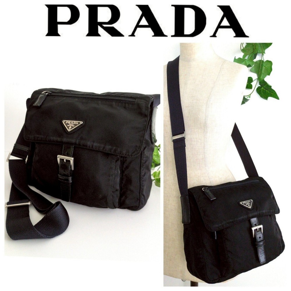 RARE Prada Nylon Leather Lightweight Large Shoulder Crossbody Bag Capa