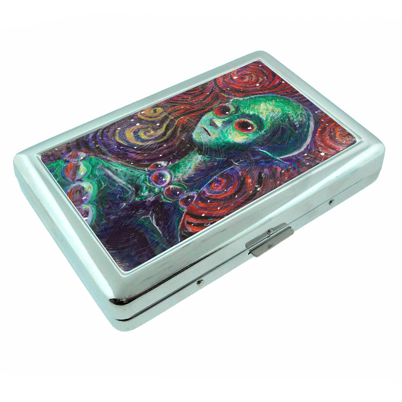 Alien Art Em1 Silver Metal Cigarette Case RFID Protection Wallet