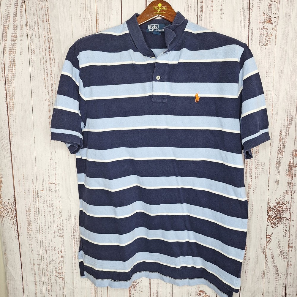 Polo by Ralph Lauren Short Sleeve Shirt Mens XL Solid Blue Stripe