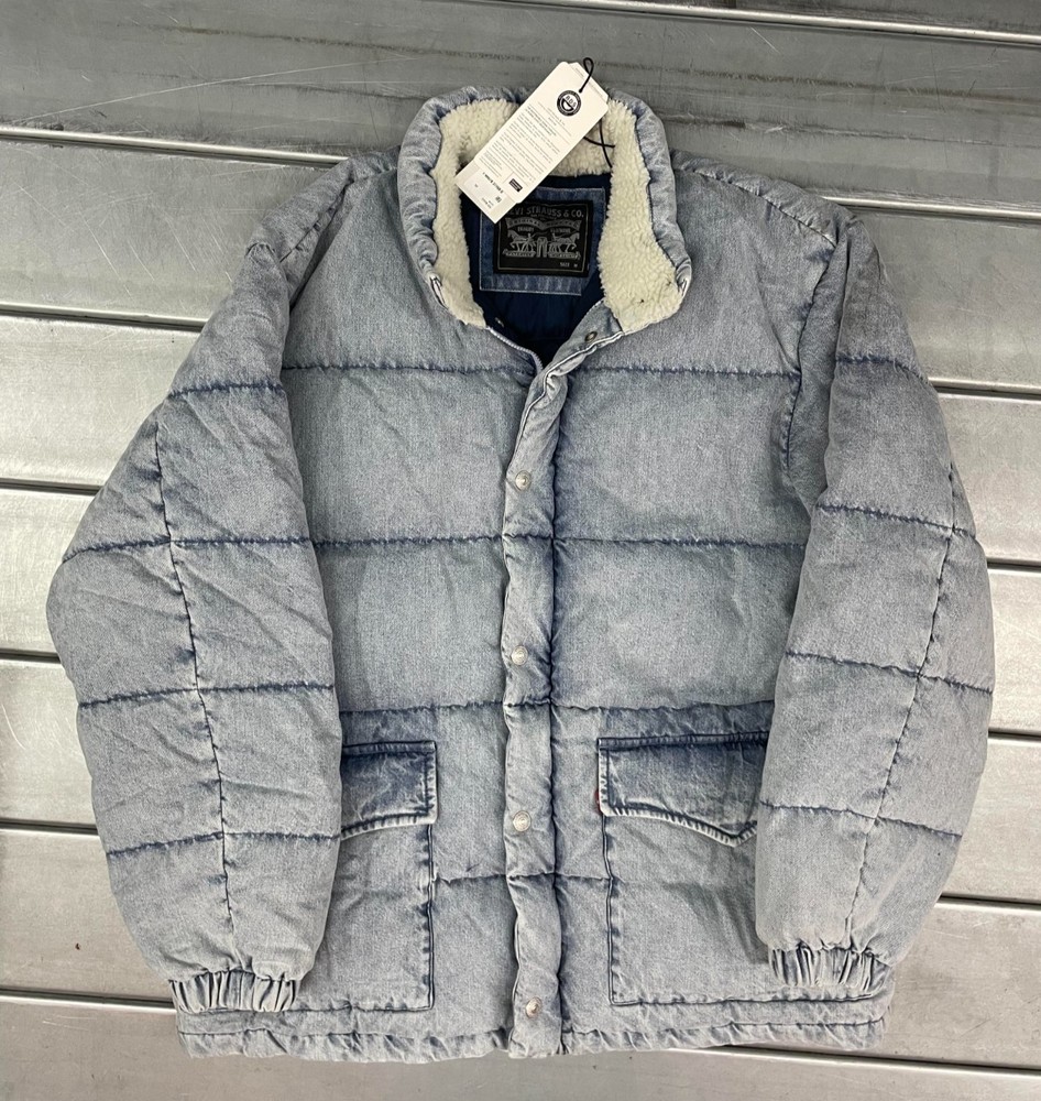 Levis Western Down Super Puffer Jacket Mens Medium Acid Wash Sherpa Collar NWT