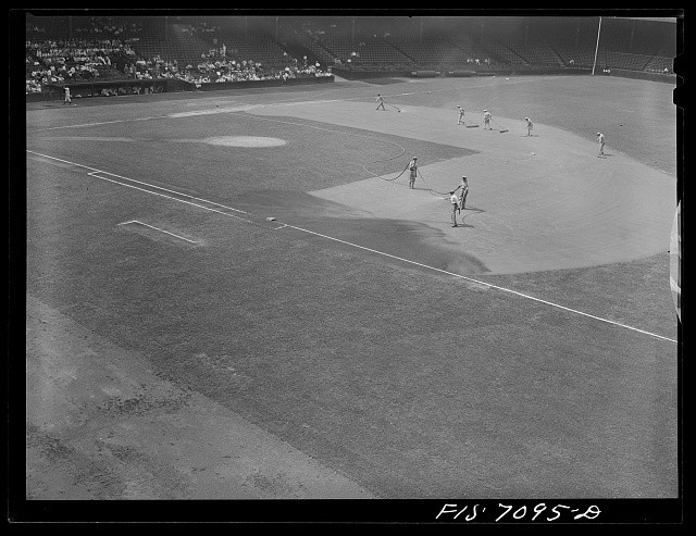 Photo:Detroit Michigan Briggs Stadium 1942 baseball field prep before game