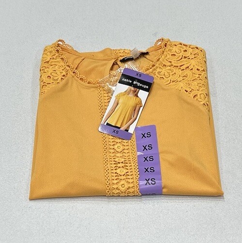 Cable & Gauge Women's Crew Neck Short Flutter Sleeve Blouse, Golden Apricot, XS