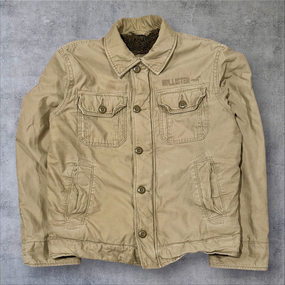 Vintage Y2K Hollister Men’s Khaki Faux Fur Lined Military Style Jacket/ Sz: L