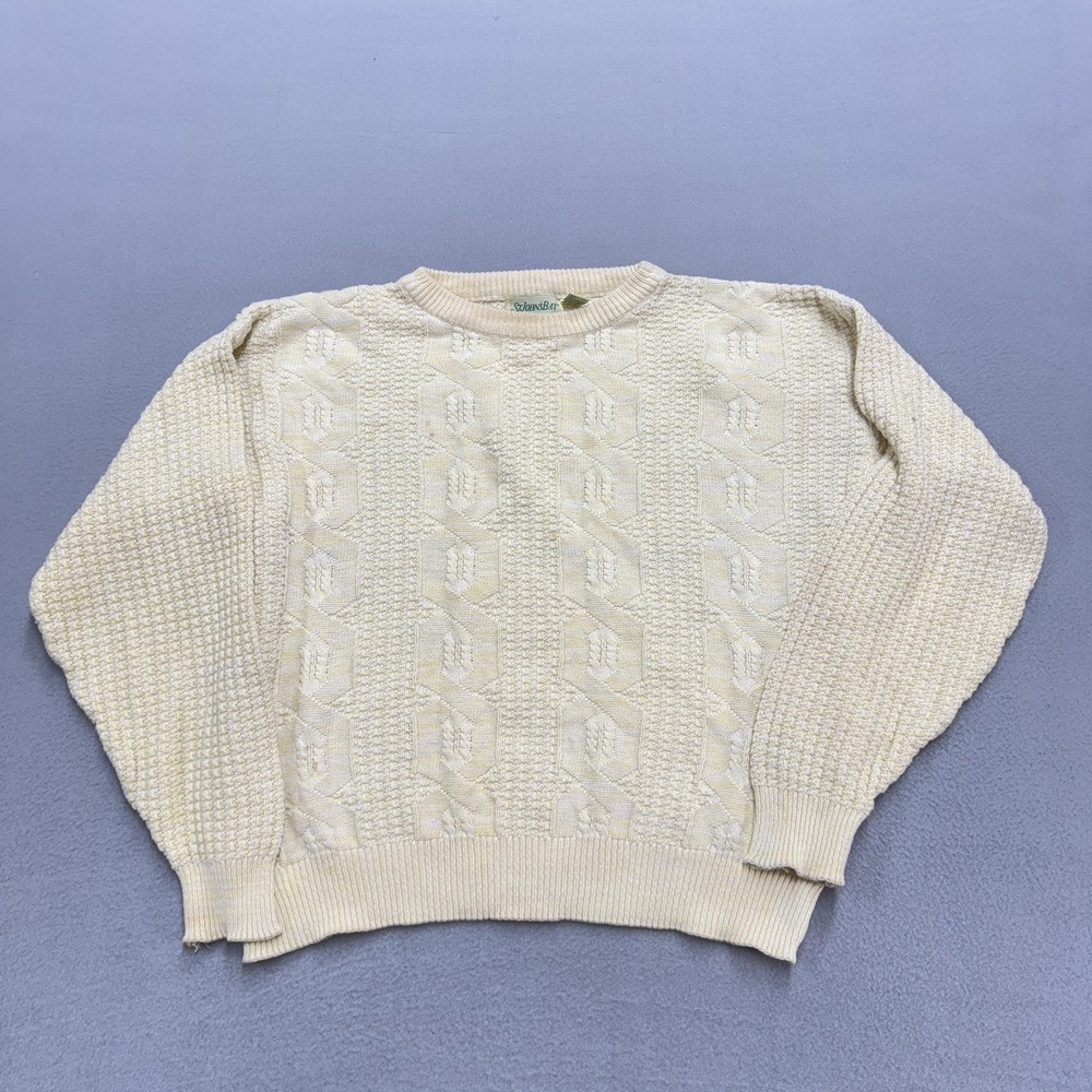 Vintage St Johns Bay Sweater Mens Large White Crewneck Cable Knit Made USA