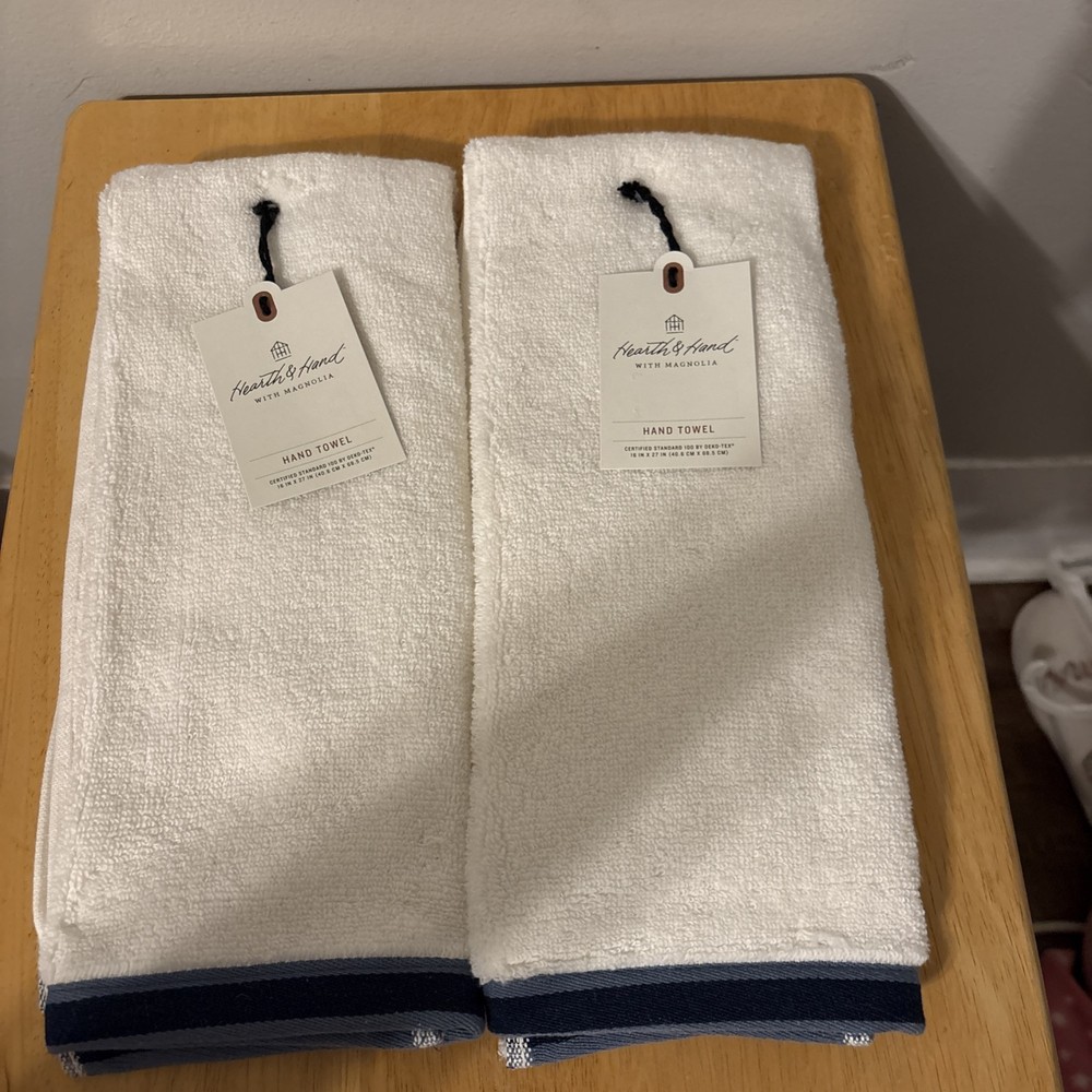 Hearth & Hand Magnolia 2-Pack White Blue Stripe Hand Towels 16x27