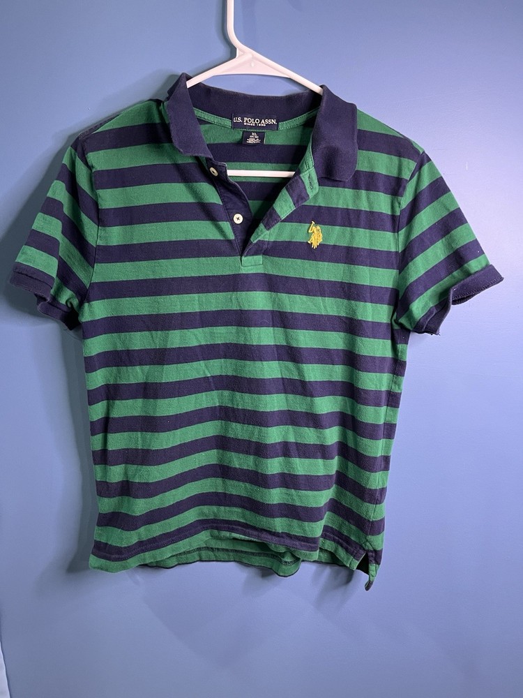 U.S. Polo Assn. Boys Striped Polo Shirt Navy/Green Size Youth XXL (14-16)