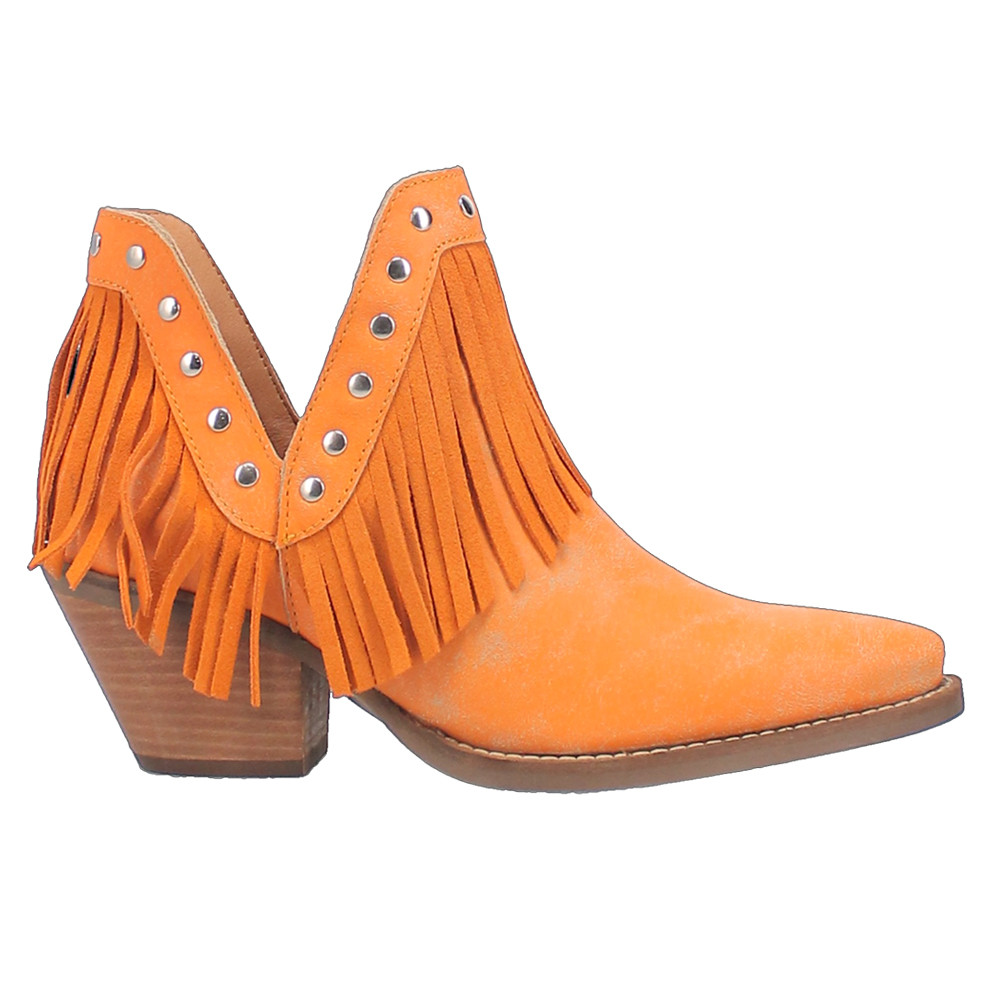 Women's Orange Studded Fringe Snip Toe Dingo Cowboy Booties