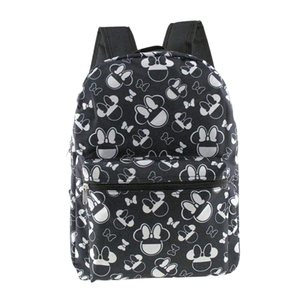 Large Backpack - Disney - Minnie Mouse Black Icon Symbol Allover Print 16