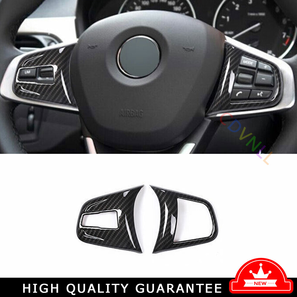 Steering Wheel Button Frame Trim 2PCS Fit For BMW X1 F48 2016-2022 Carbon Fiber