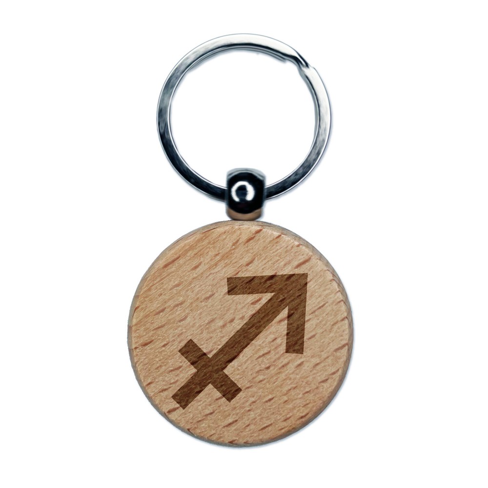 Sagittarius Horoscope Astrological Zodiac Sign Engraved Wood Round Keychain