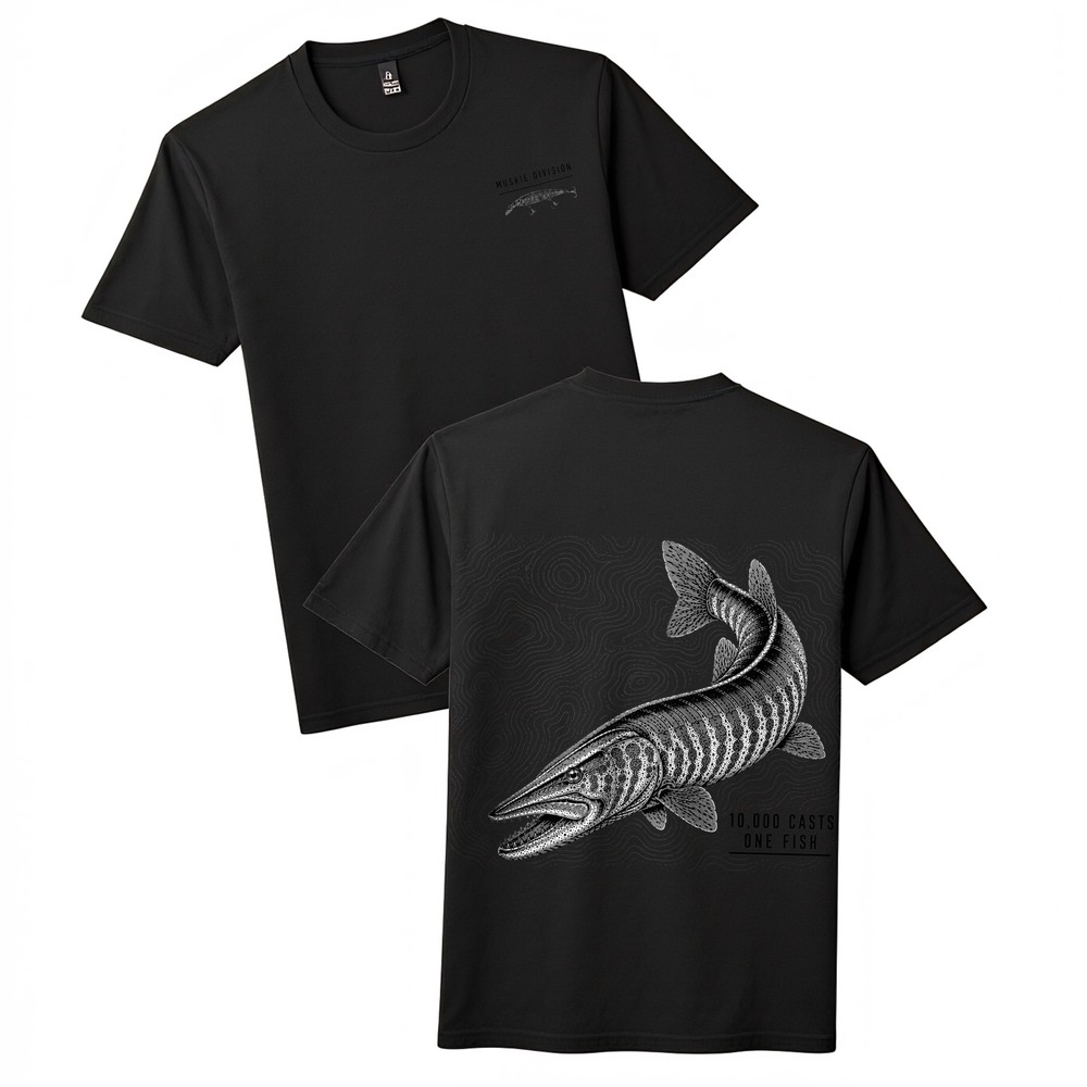Vintage Two Sided Muskie Fish Graphic T-shirt Unisex Outdoor Angler Casual Tee