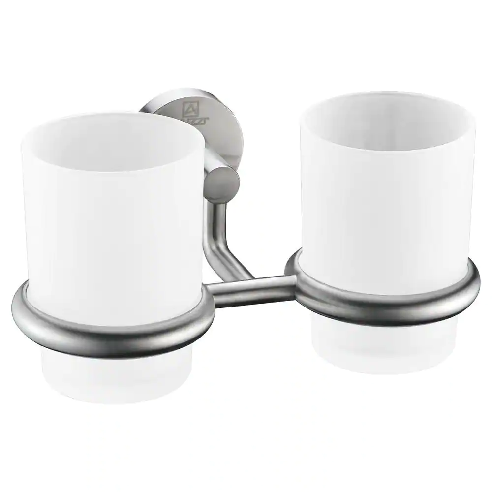 Caster Series 7.36 In. Double Toothbrush Holder in Brushed Nickel