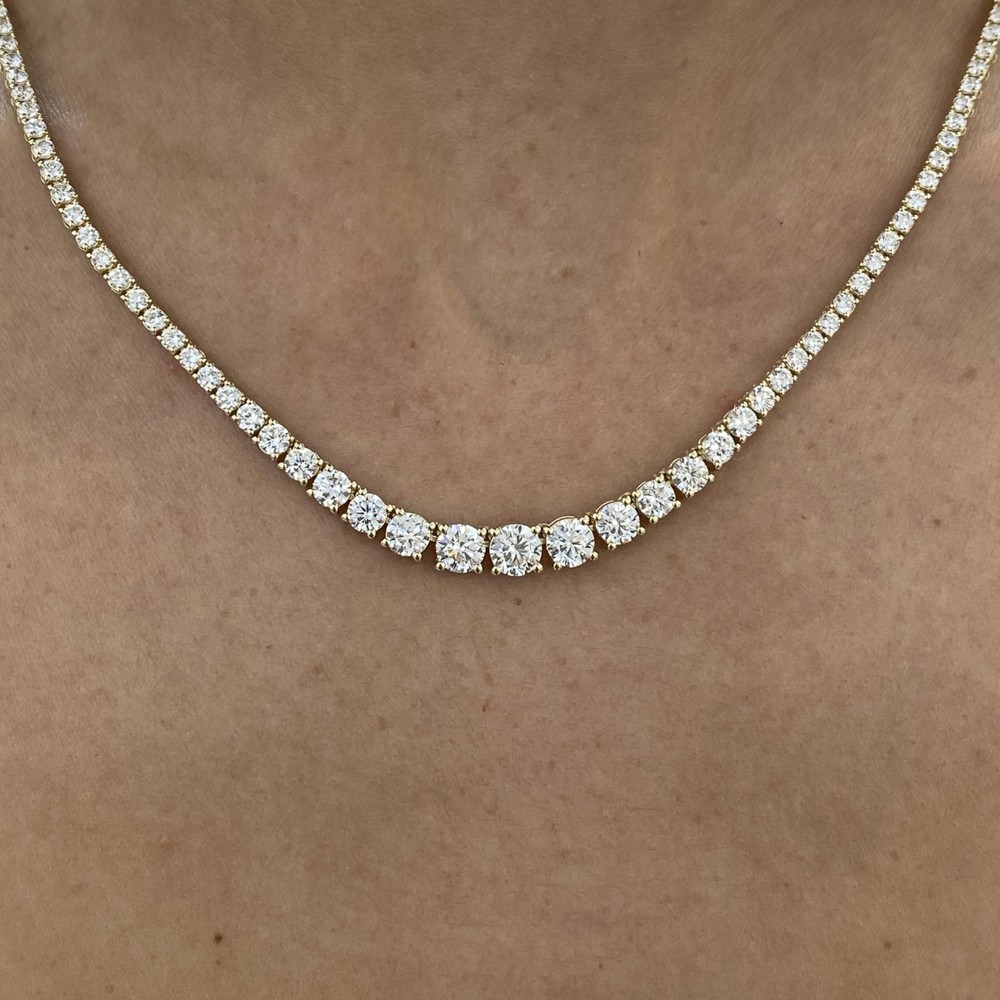 14K Yellow Gold Tennis Necklace 6.5ct Round Labcreated Diamond F/VS Gift for Her