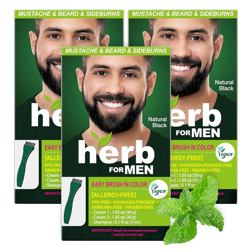 Vegan Herb Mustache & Beard Dye for Sensitive Skin - PPD & Ammonia-Free 3-Pack