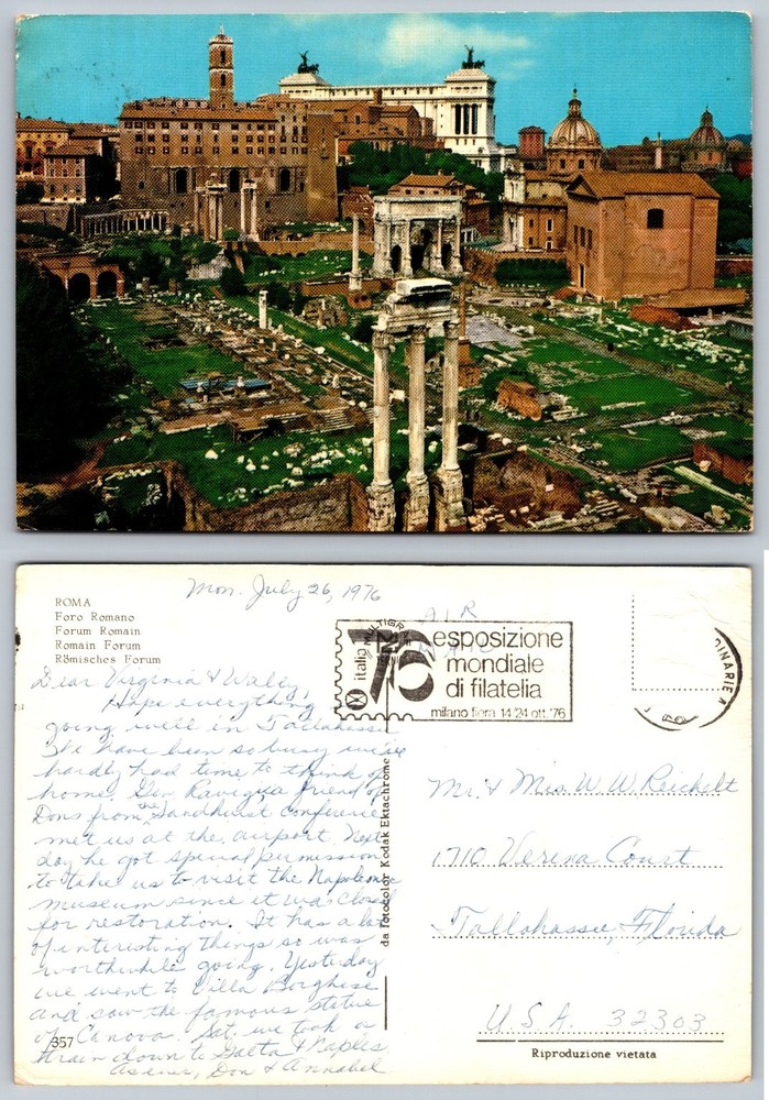 1976 Roman Forum Postcard - Ancient Rome Ruins, Italy Travel Souvenir