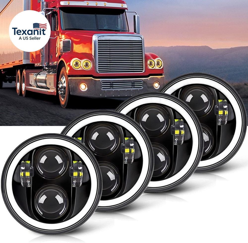 5 3/4 5.75 Inch LED Headlight with Amber Halo DRL LED Projector Sealed Beam Head