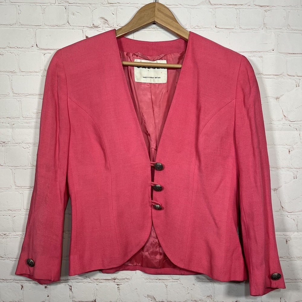 Vintage Jaeger Blazer Jacket Womens Size 8 Pink Shoulder Pads 3 Buttons Lined