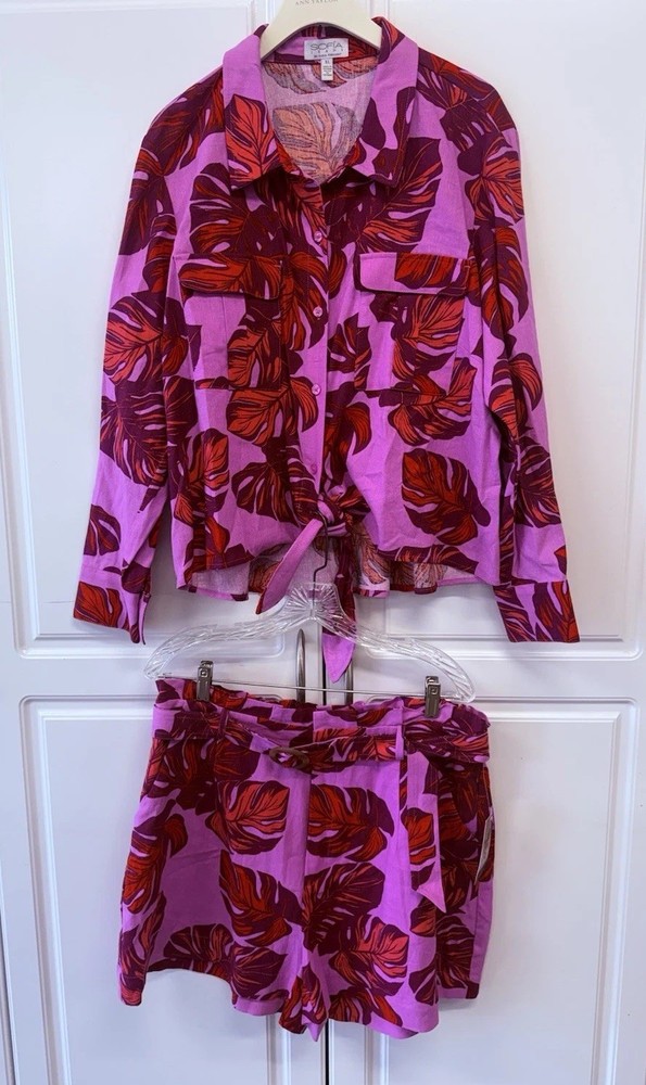 NWT 2 Piece Linen Blend Women’s Top & Shorts Resort Wear, Beach Vacation Size XL