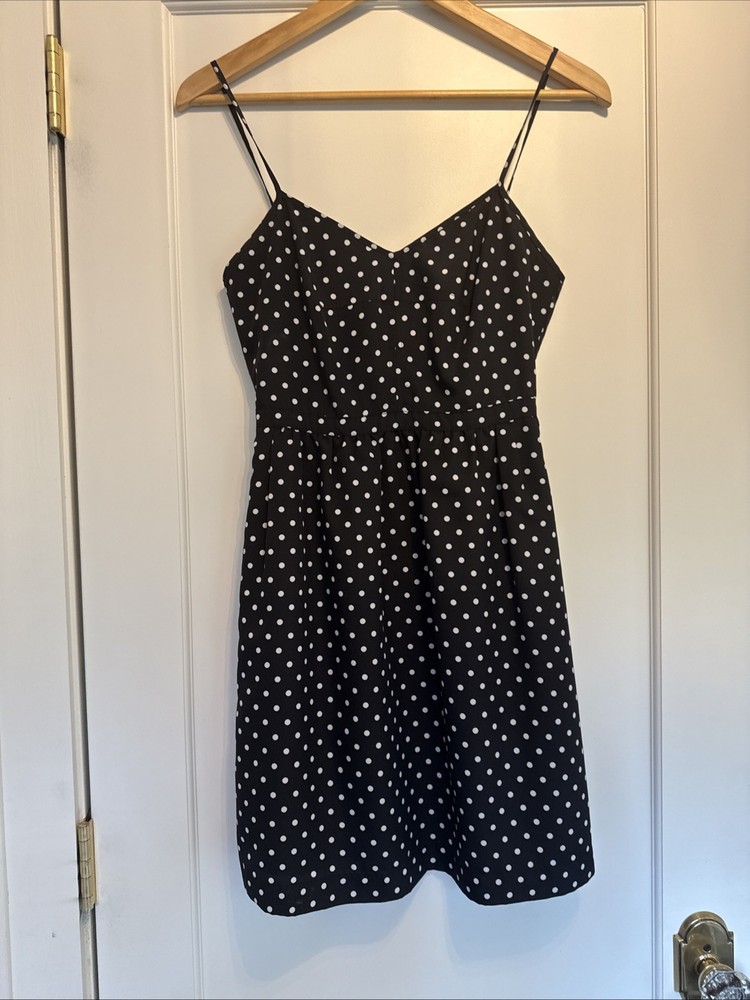 J.Crew Women’s Black Polka Dot Mini Dress Spaghetti Straps Lined Size 00