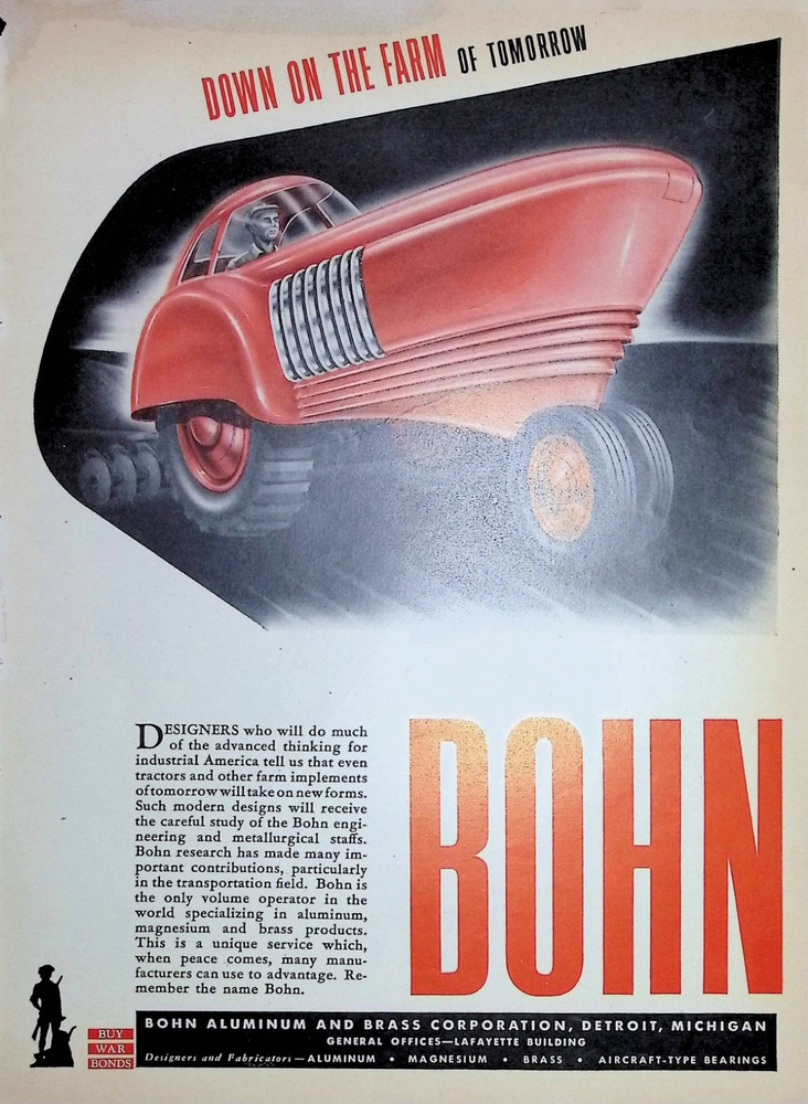 Original 1943 Vintage Print Ad: Bohn, Down on the Farm of Tomorrow #Tractor