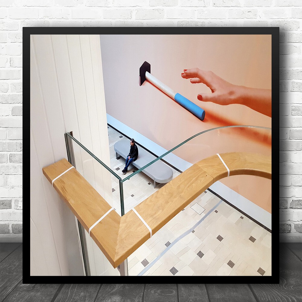 Dangerous Hammer Dropping On Person Abstract View Square Wall Art Print