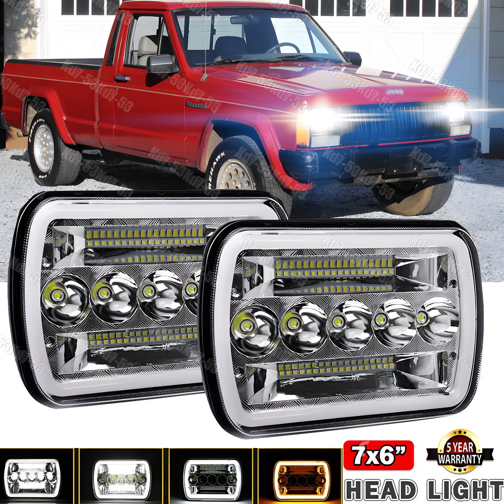 FOR Jeep Comanche MJ 1986-1992 Cherokee XJ 7x6 5x7 LED Headlights DRL Hi/Lo Beam