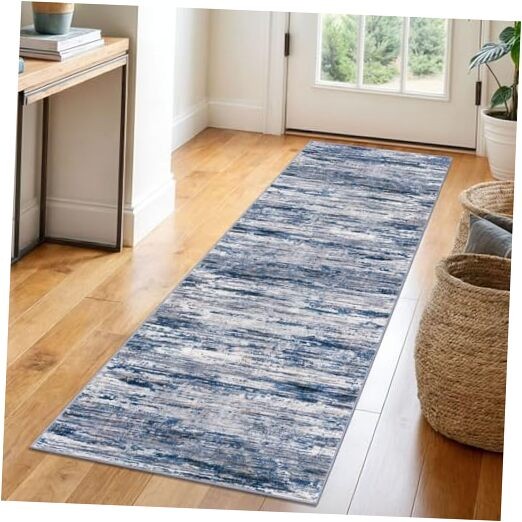 2x6 Navy Blue Gray Neutral Multi 2' x 6' (Runner) Navy Blue/Gray/Neutral/Multi