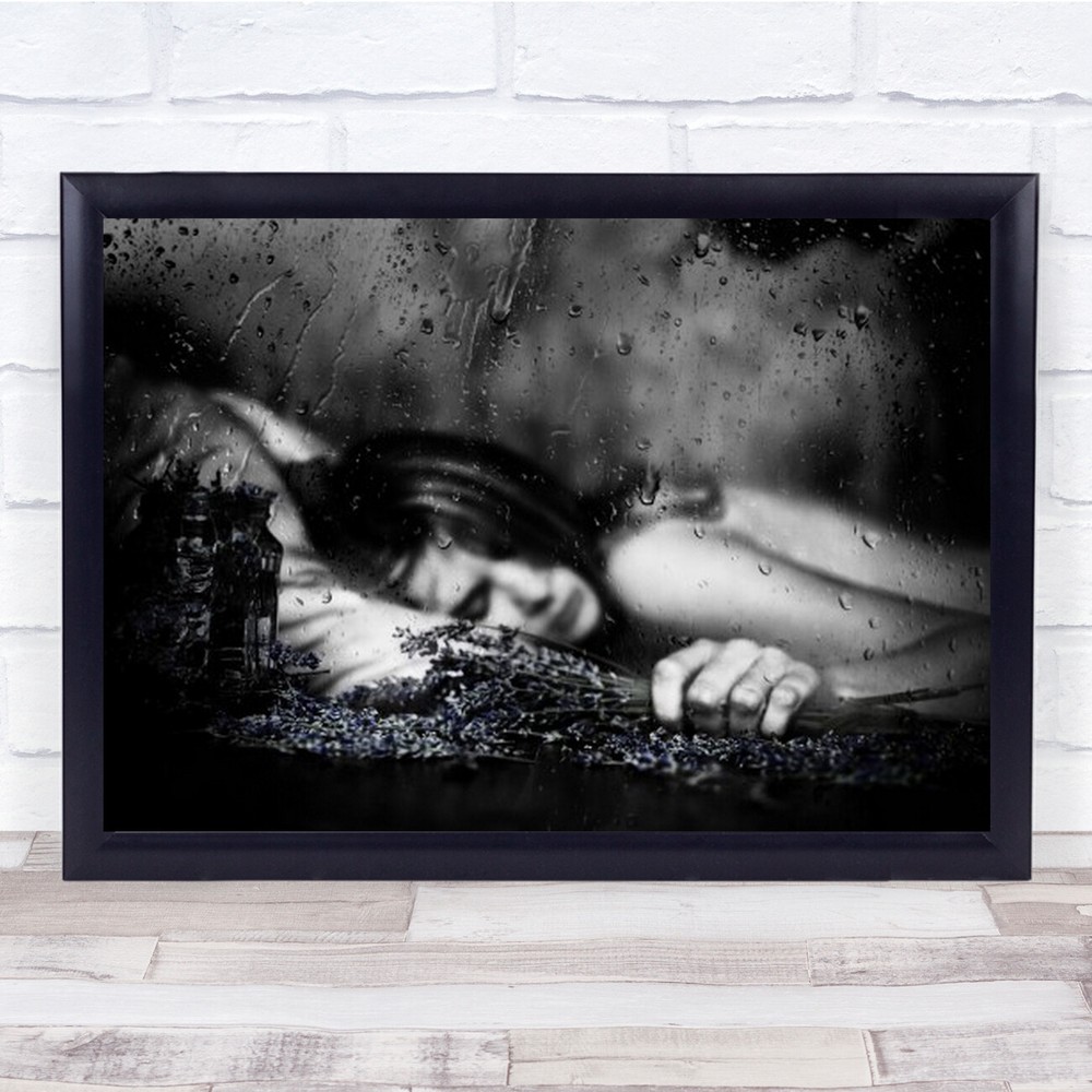 Purple Rain Emotions Feelings Woman Dream Sleep B&W Wall Art Print