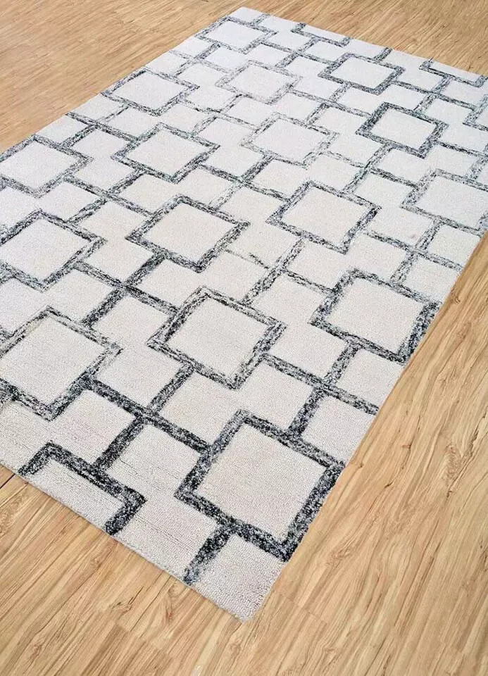 Vintage Wool Plaid Tufted Rug by Anthropologie - Handmade Wool Area Rug