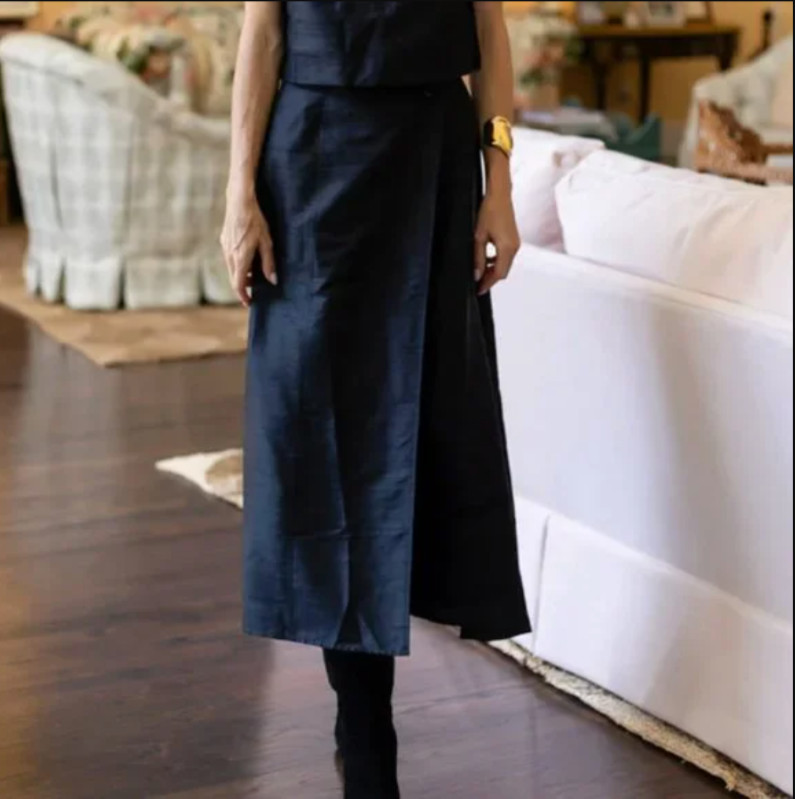 Julia Amory Skirt Womens Small Black Dupioni Silk Park Avenue Wrap NWT