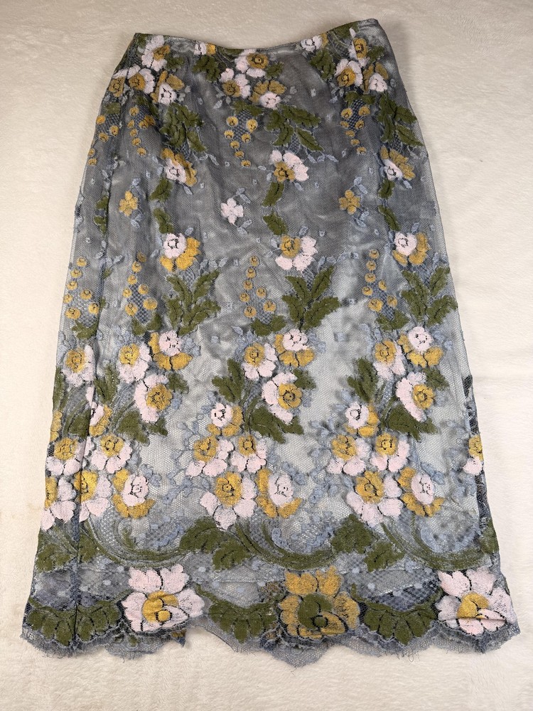 Skirt Womens Medium Multicolor Floral Embroidered Lace Lined Pencil Midi Slit