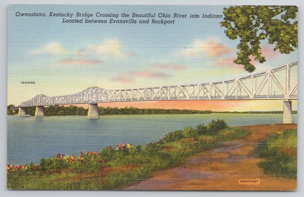 Owensboro Kentucky Bridge Ohio River Indiana 1940 Linen Postcard Curteich