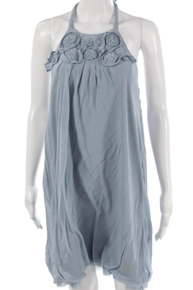 BCBGMAXAZRIA Women Silk Blue Halter Sundress Short Sleeveless Tie Size 10Free Shipping in US $100+ Orders | $6.95 Orders Below