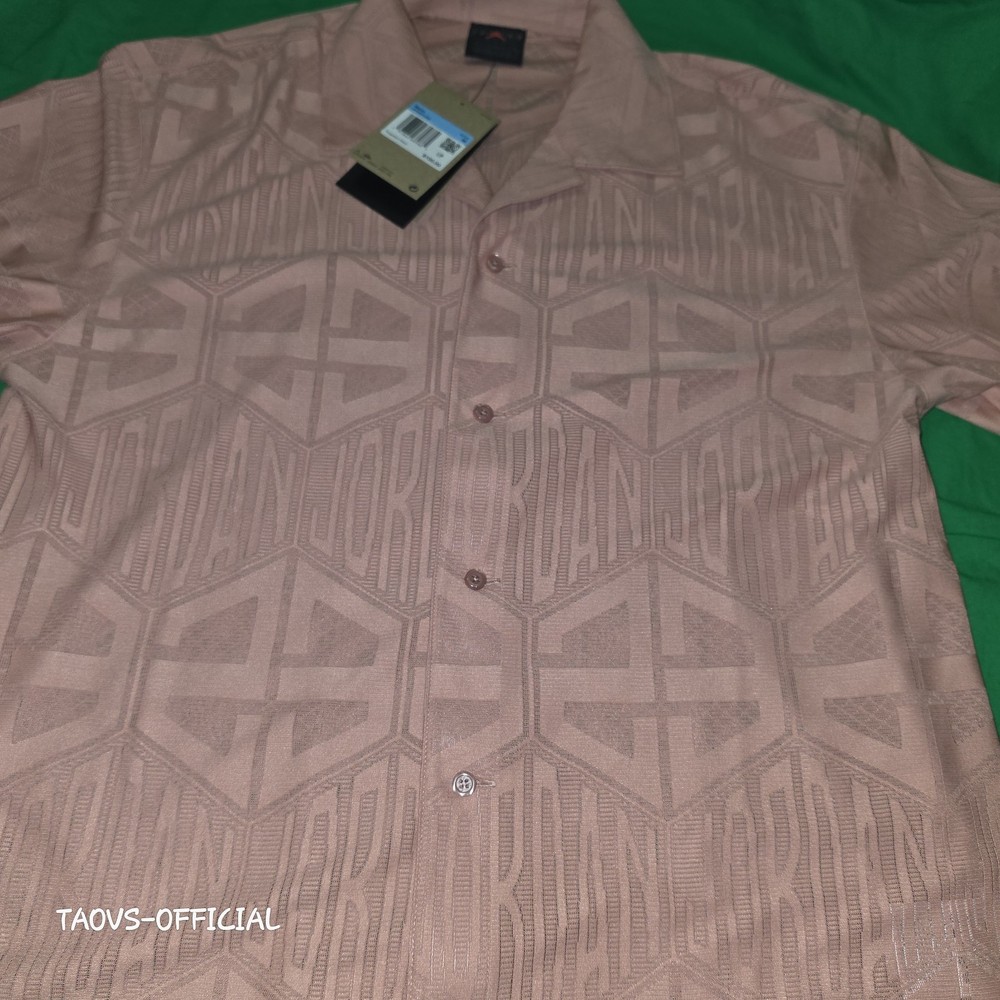 Jordan Flight Short Sleeve Button Up Knit Top Rust Pink HF9363-685 Mens Medium