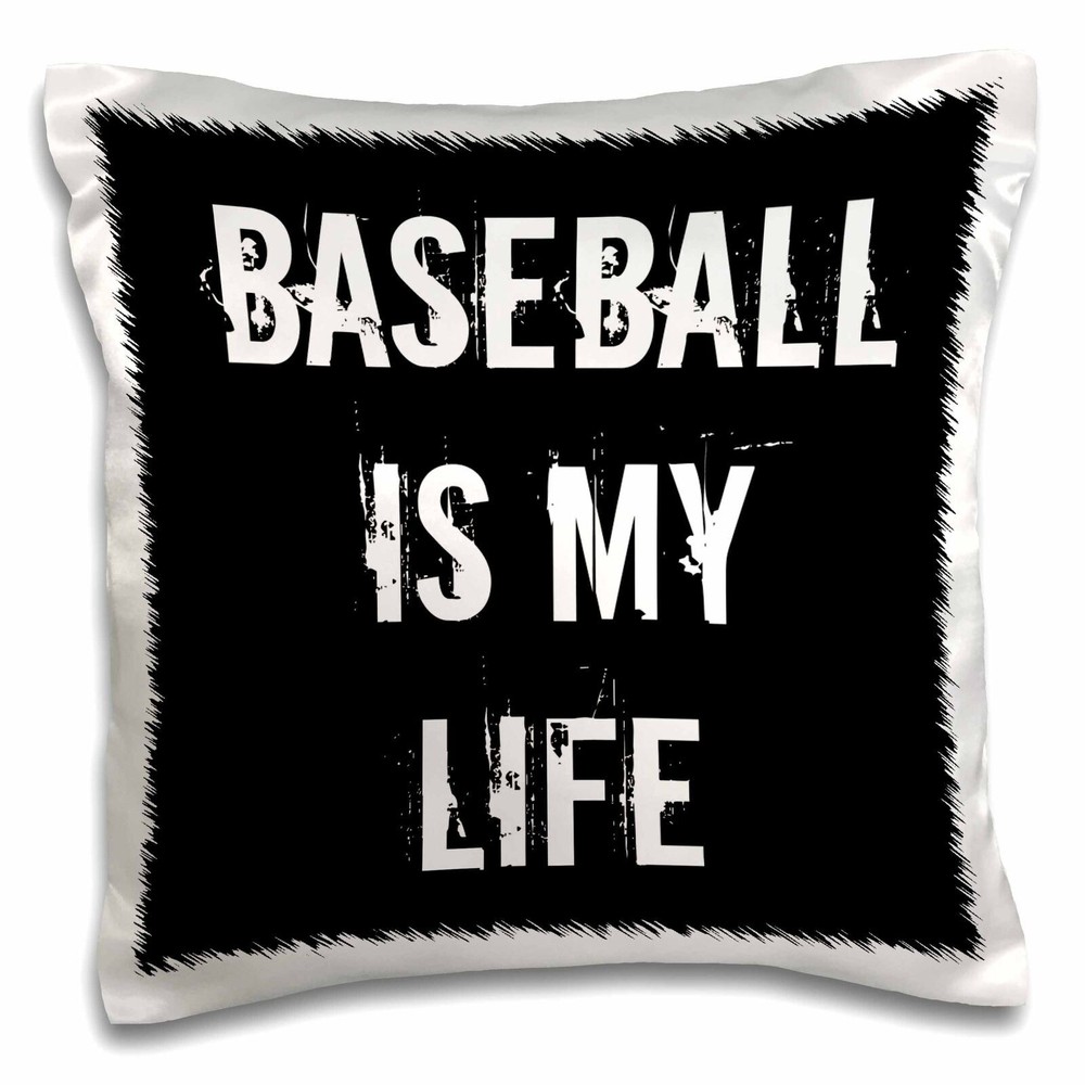 3D Rose Baseball Themed 16x16 Inch Black and White Pillow Case  