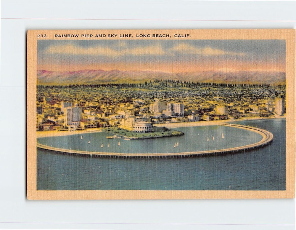 Postcard Rainbow Pier And Sky Line Long Beach California
