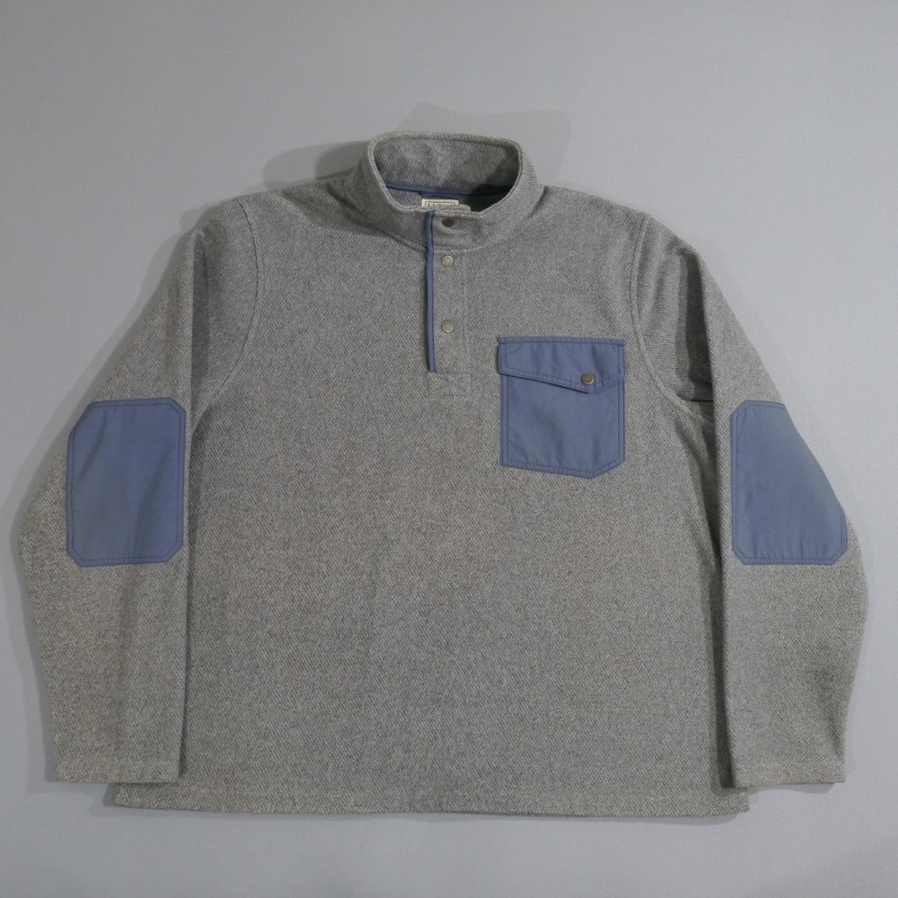 LL Bean Allagash Fleece Henley Men’s Size XL Gray Sweater Elbow Patch Outdoor