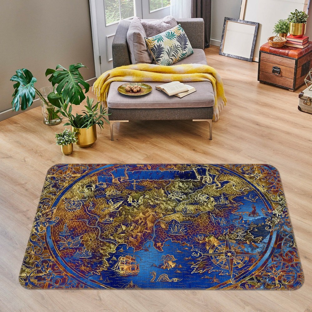 3D Blue Pattern World Map Non Slip Rug Mat Elegant Photo Carpet Fay 872NAO