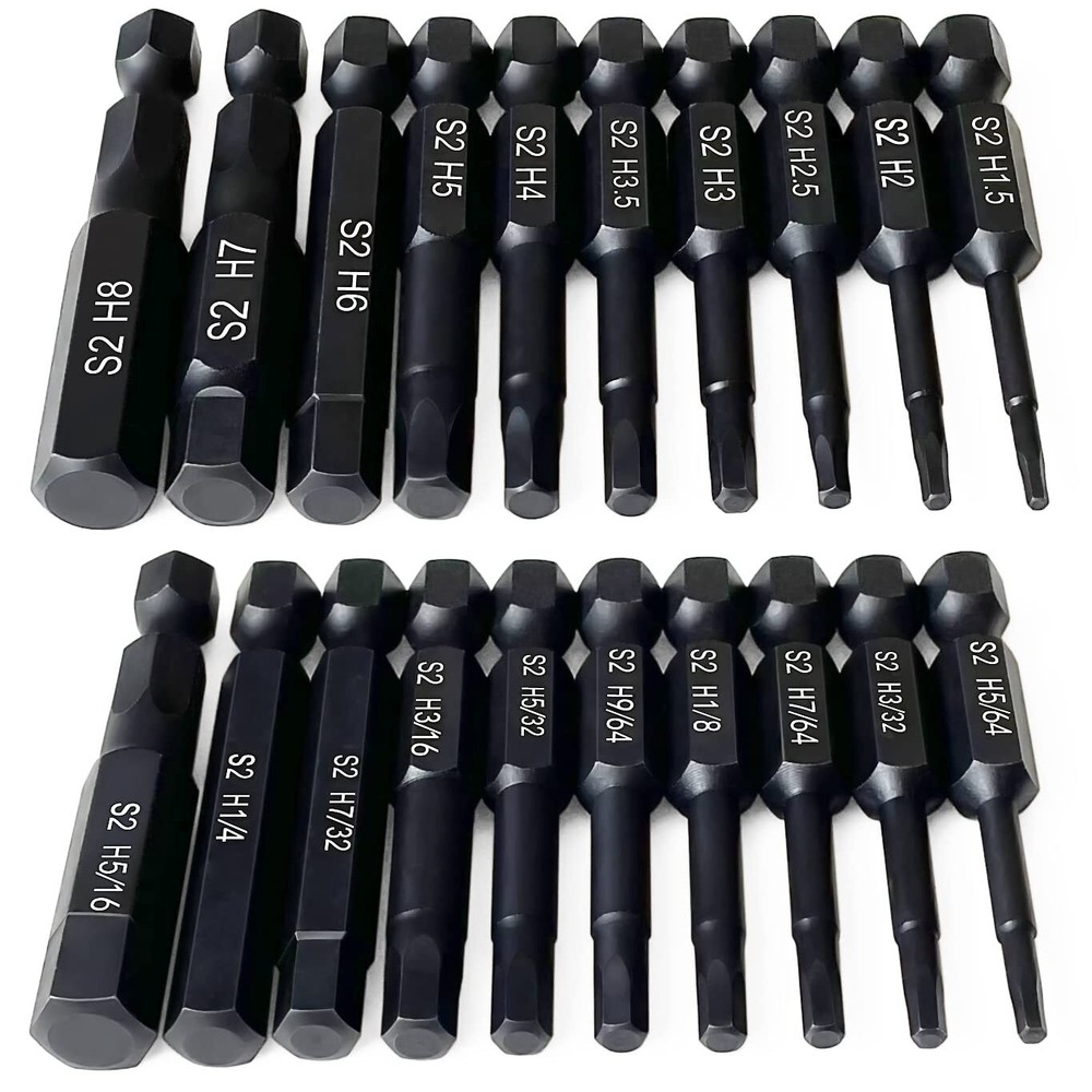 Hex Head Allen Wrench Drill Bit Set (10pc Metric & 10pc SAE), , Upgraded 1/4