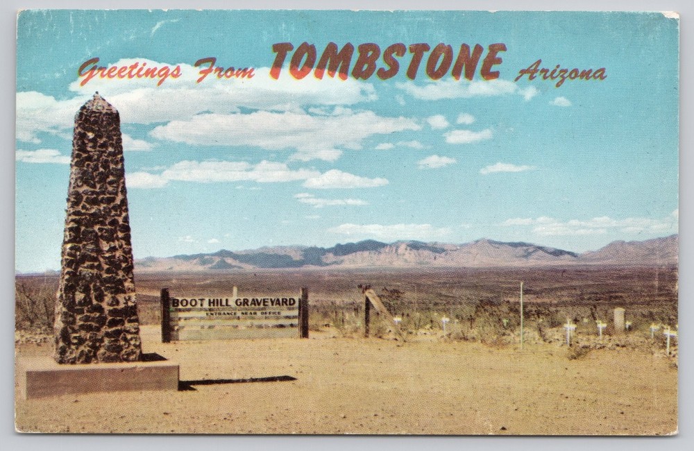 Vintage Photochrome Postcard Boot Hill Graveyard Tombstone Arizona