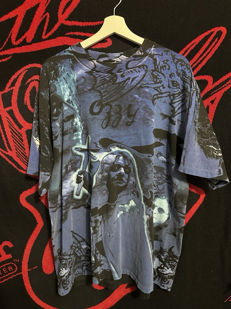Vintage 90s Ozzy Osbourne Blue Aop All Over Print Grail Band T Shirt Size XL