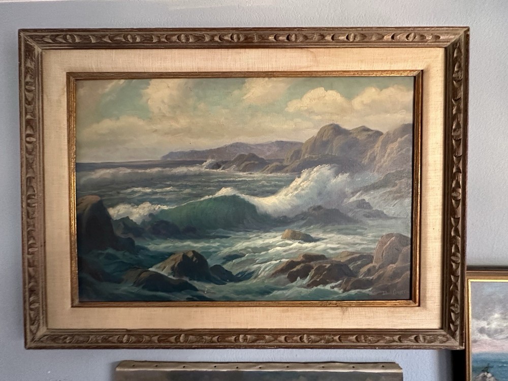 Vintage Oil Painting Coastal Rocky California Nautical Landscape Listed