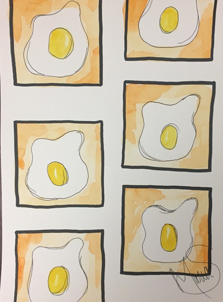 Maria Scalf Eggs ORIGINAL PAINTING Watercolor 9x12 Kitchen Decor Breakfast Food