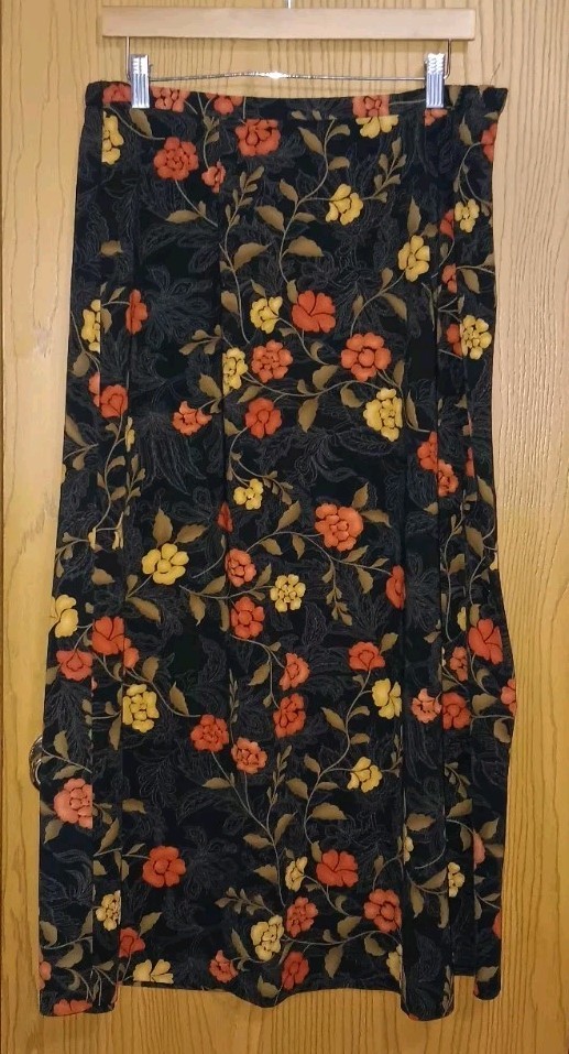 Vintage Kathy Lee Collection Maxi Skirt Womens Size 14 Black With Red And...