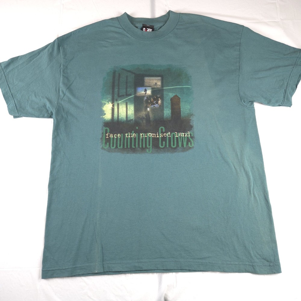 Vintage 90s Counting Crows Face The Promise Land Band T Shirt Grunge Green XL