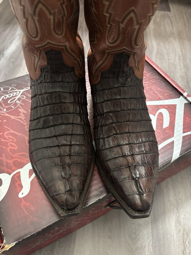 Lucchese 1883 Size 12 EE Caiman Tail Snip Toe Barrel Brown Boots with Original Box