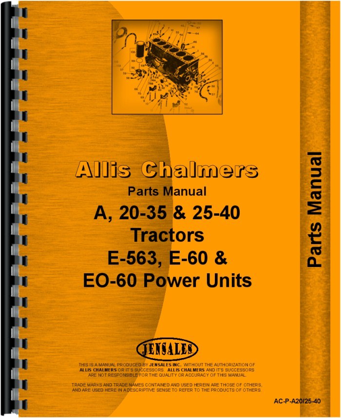 Allis Chalmers 20-35 25-40 A Tractor Power Unit Parts Manual E-563 EO60  