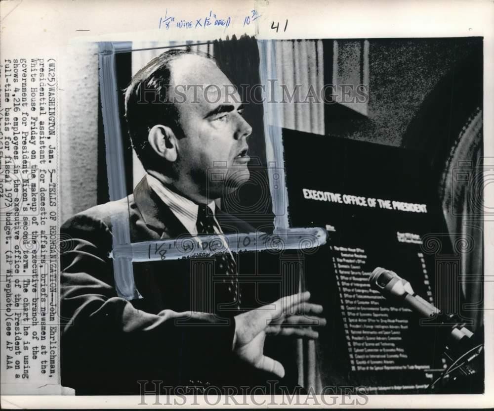 1973 Press Photo John Ehrlichman at executive office news conference in DC